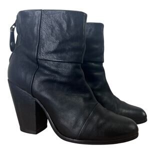 Rag & Bone Newbury Leather Boots Ankle Booties  Block Heel Zip Moto Black Sz 7.5